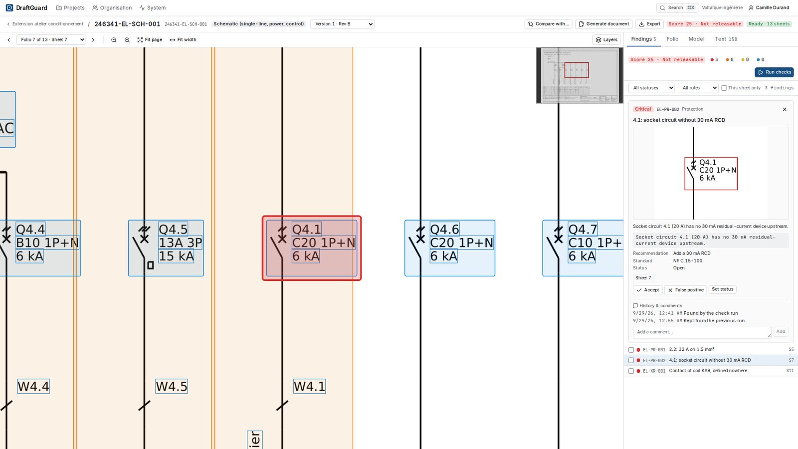 Electrical folios checked, finding by finding